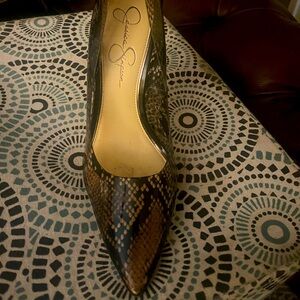 Jessica Simpson snake print black stiletto size 10. Very sexy, well kept